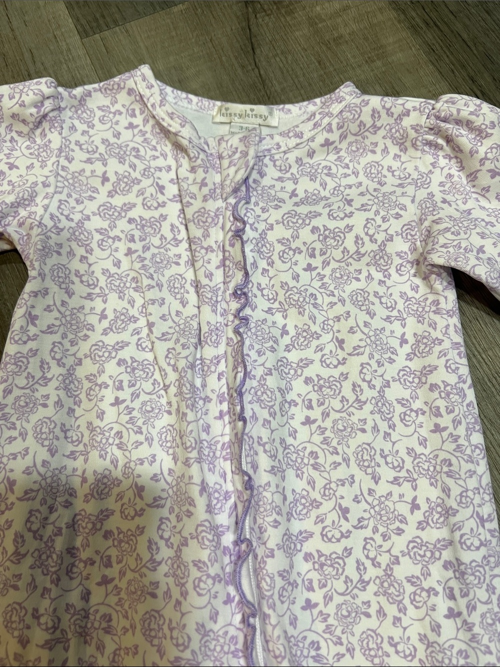 Kissy kissy Blooming Vines Purple Pima Cotton footed zipper sleeper size 3-6M - Picture 2 of 4